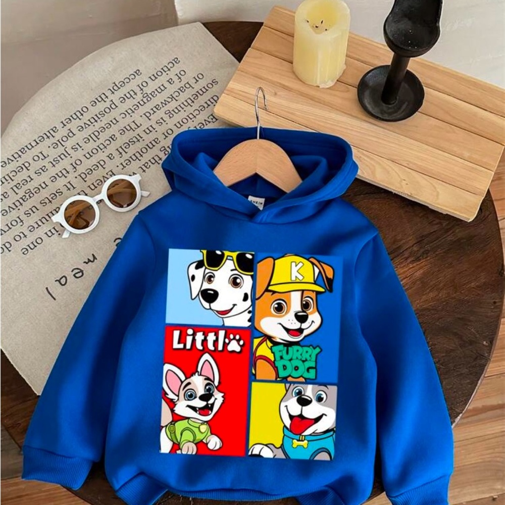 Young Boys Casual Simple Cartoon Dog Print Long Sleeve Thick Knit Sweatshirt, - Picture 3 of 5